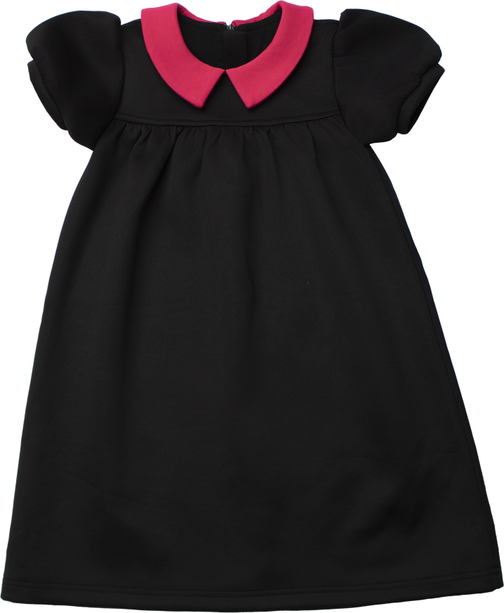 dress s/s scuba with color collar - black/pink