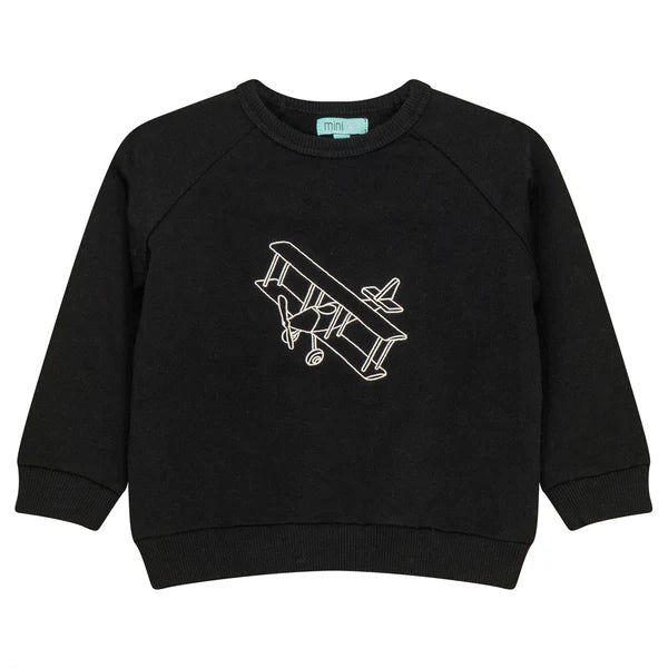 top l/s sweat airplane - black/white