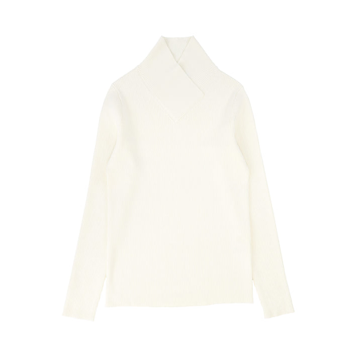 top l/s ribbed wrap mock neck - ivory