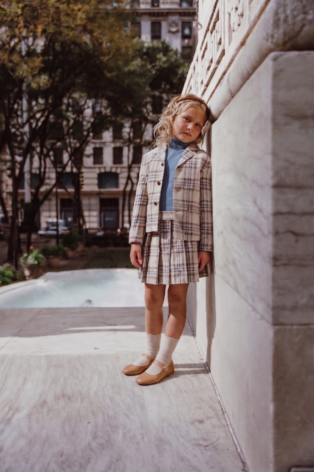 blazer plaid pocket - blue plaid