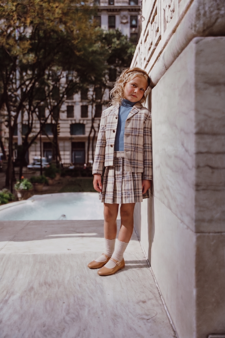 blazer plaid pocket - blue plaid