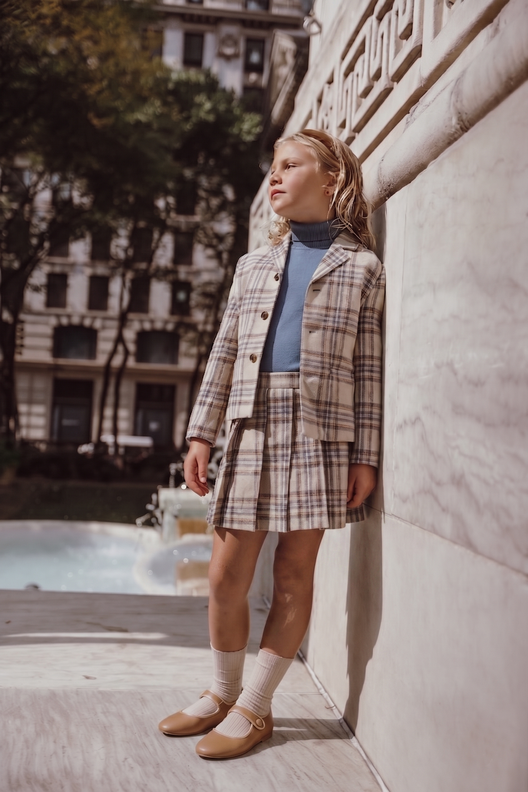 blazer plaid pocket - blue plaid