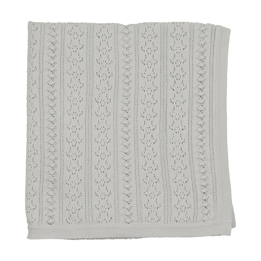 set knit cotton footie with pointelle cardigan bonnet and blanket - dusty blue