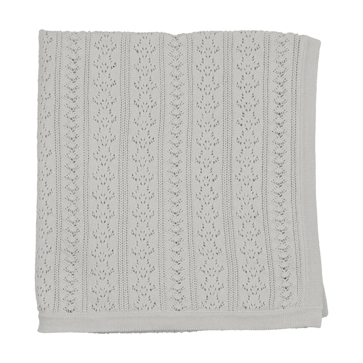set knit cotton footie with pointelle cardigan bonnet and blanket - dusty blue