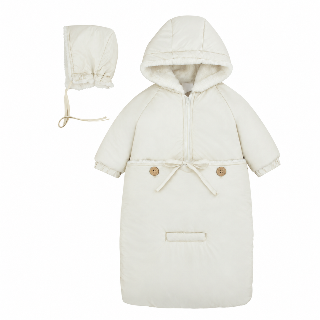 snowsuit classic with bow with bonnet - milk