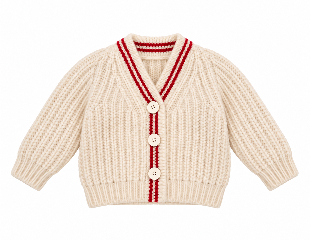cardigan wool strips  - tan/red stripe