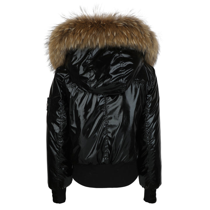 coat bomber contrast with fur - beige