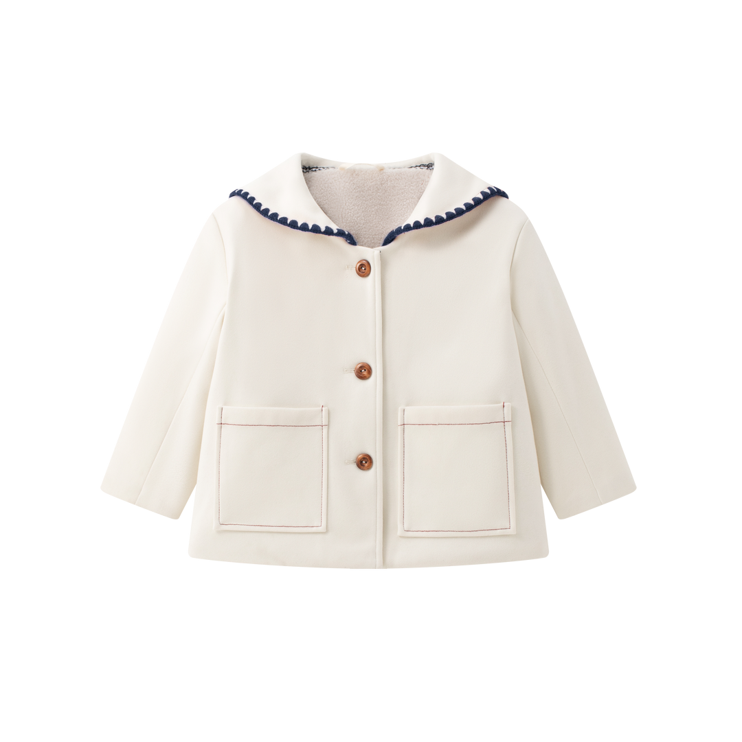 jacket wool fur lined with ric rac sailor collar  - cream/blue
