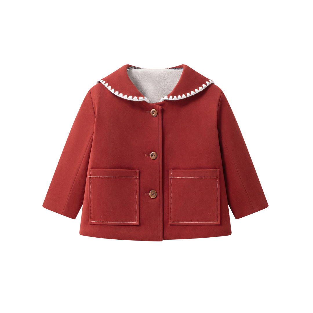 jacket wool fur lined with ric rac sailor collar  - red