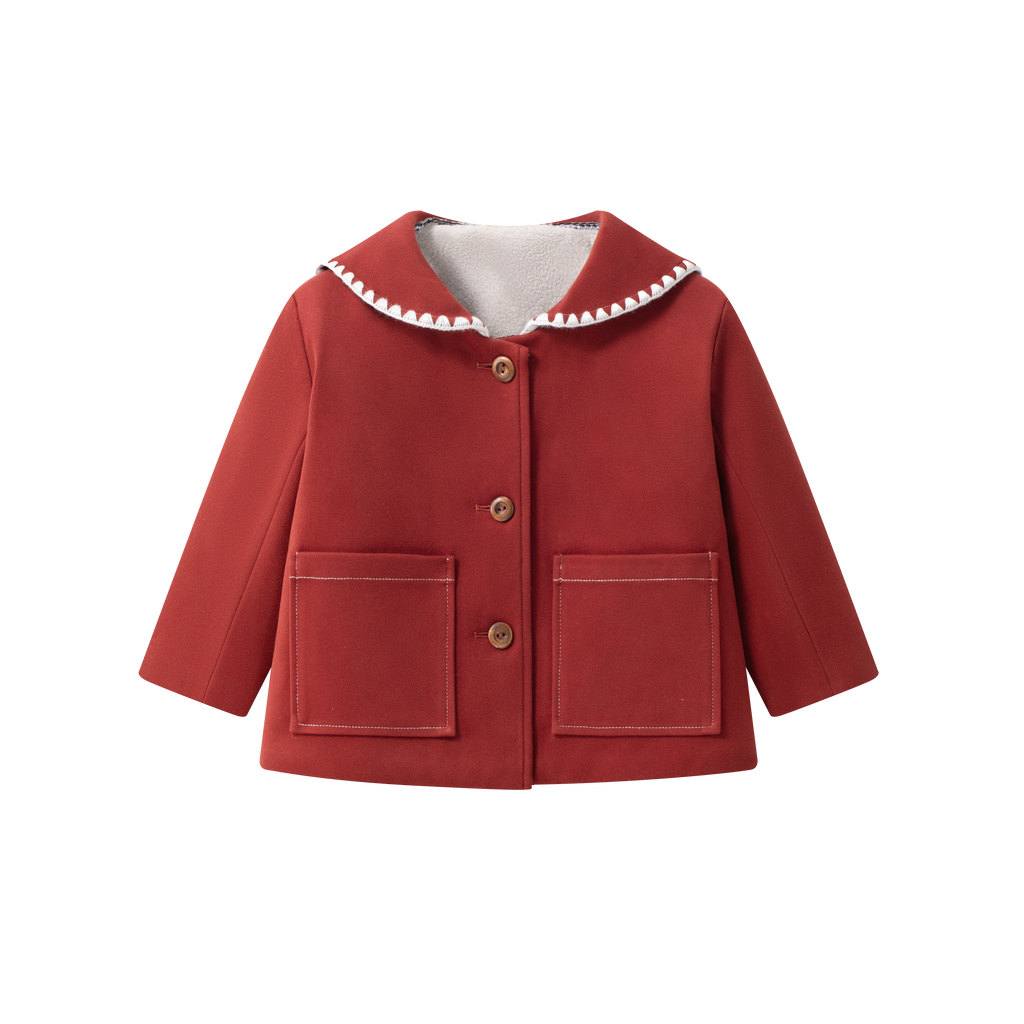 jacket wool fur lined with ric rac sailor collar - red – Lily and Todd