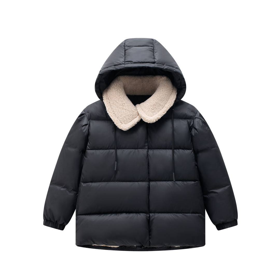 coat padded sherpa collar with hood - black/sand