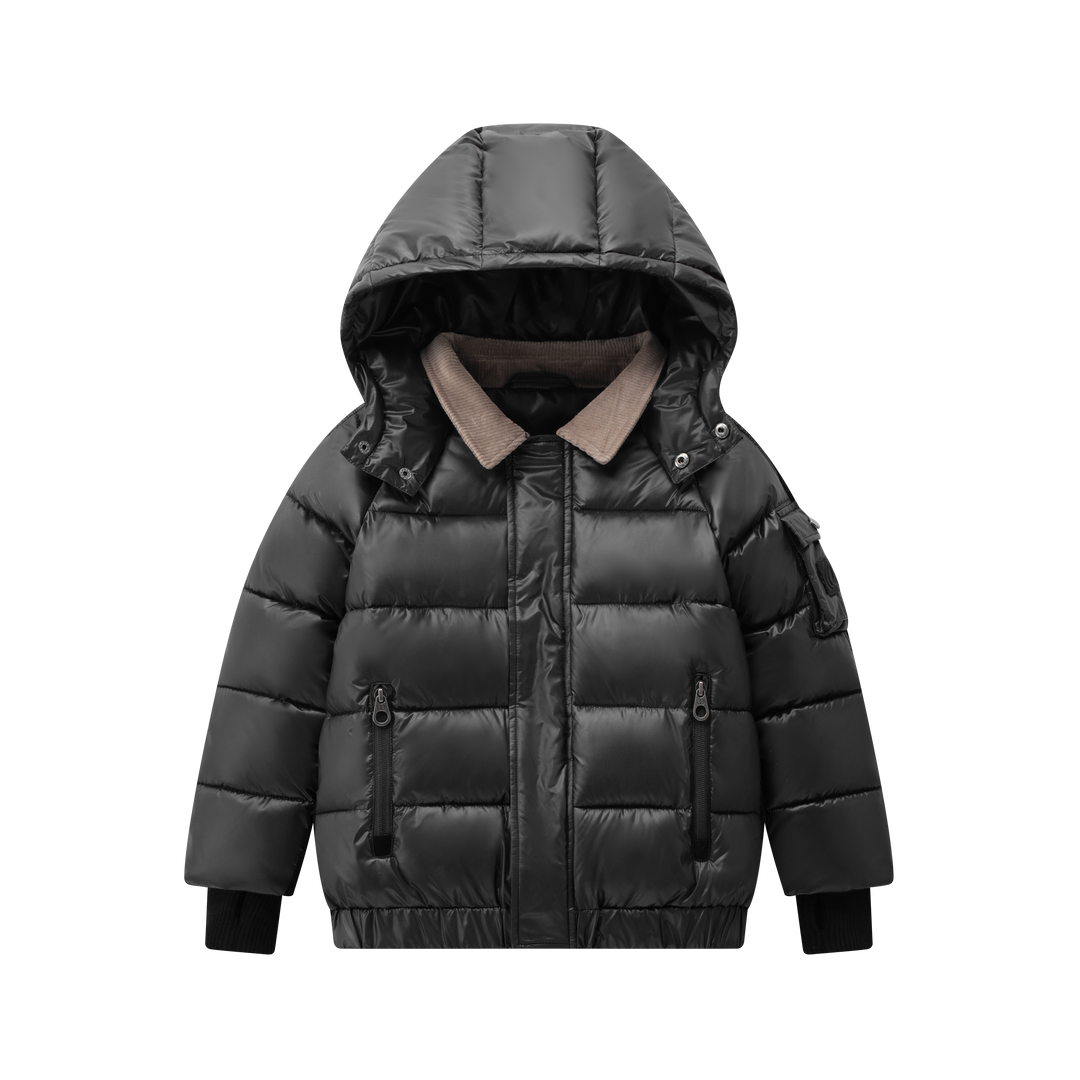 coat padded corduroy collar with hood - black/camel