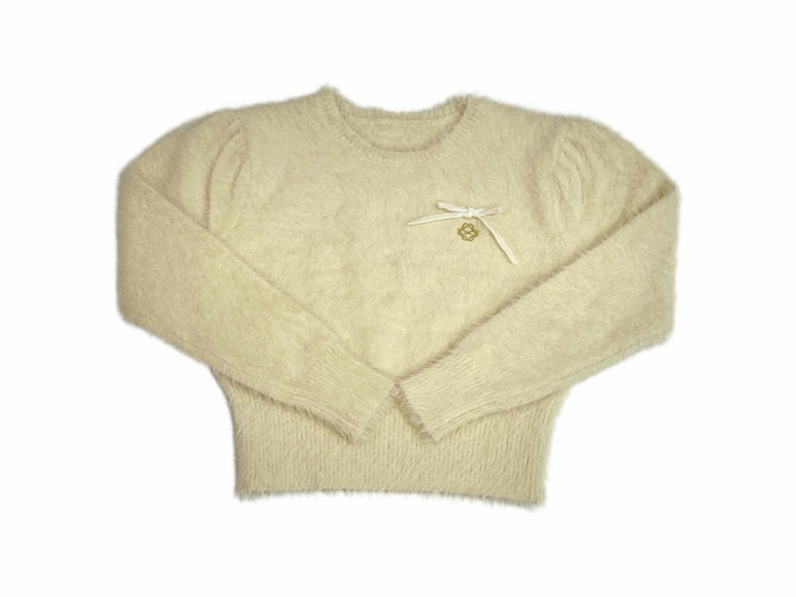 top l/s cropped mohair sweater with ribbon - natural