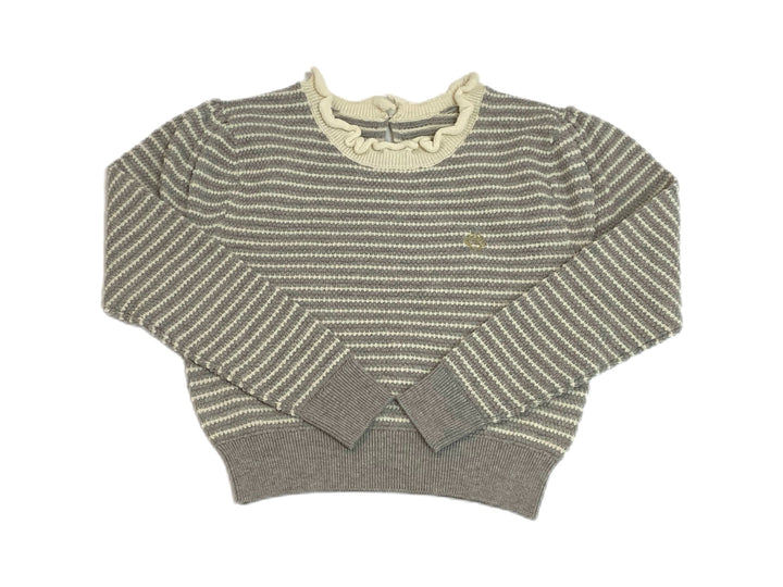 top l/s knitted stripe sweater with raw neckline - grey