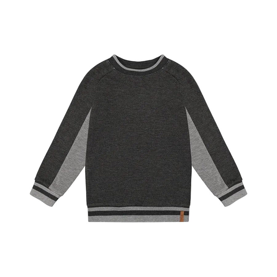 top l/s contrast trim ribbed sweatshirt - charcoal mix-01970
