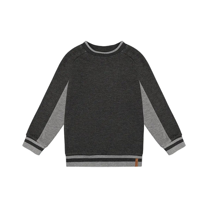 top l/s contrast trim ribbed sweatshirt - charcoal mix-01970