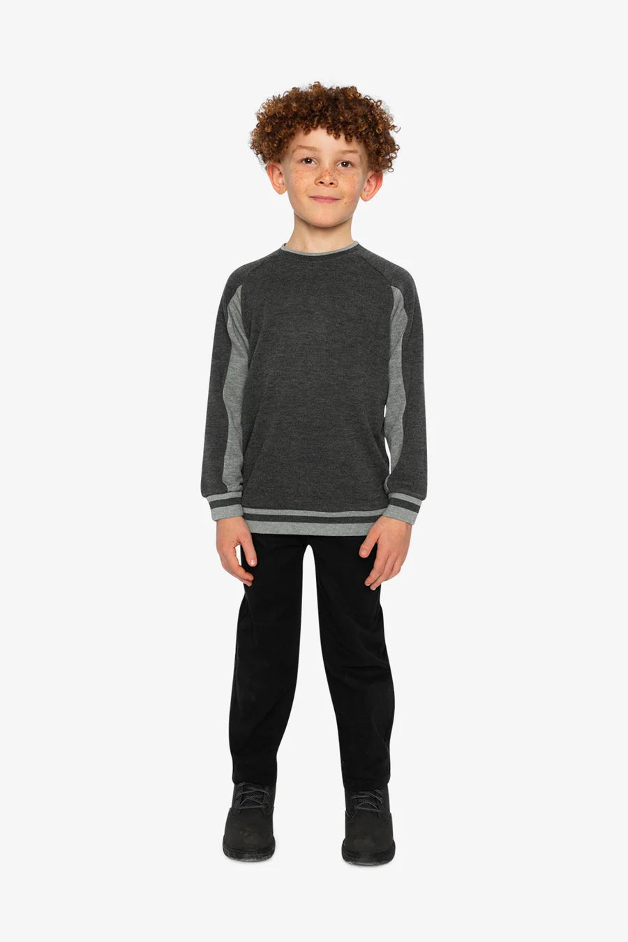 top l/s contrast trim ribbed sweatshirt - charcoal mix-01970