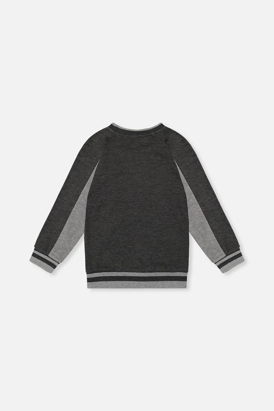 top l/s contrast trim ribbed sweatshirt - charcoal mix-01970