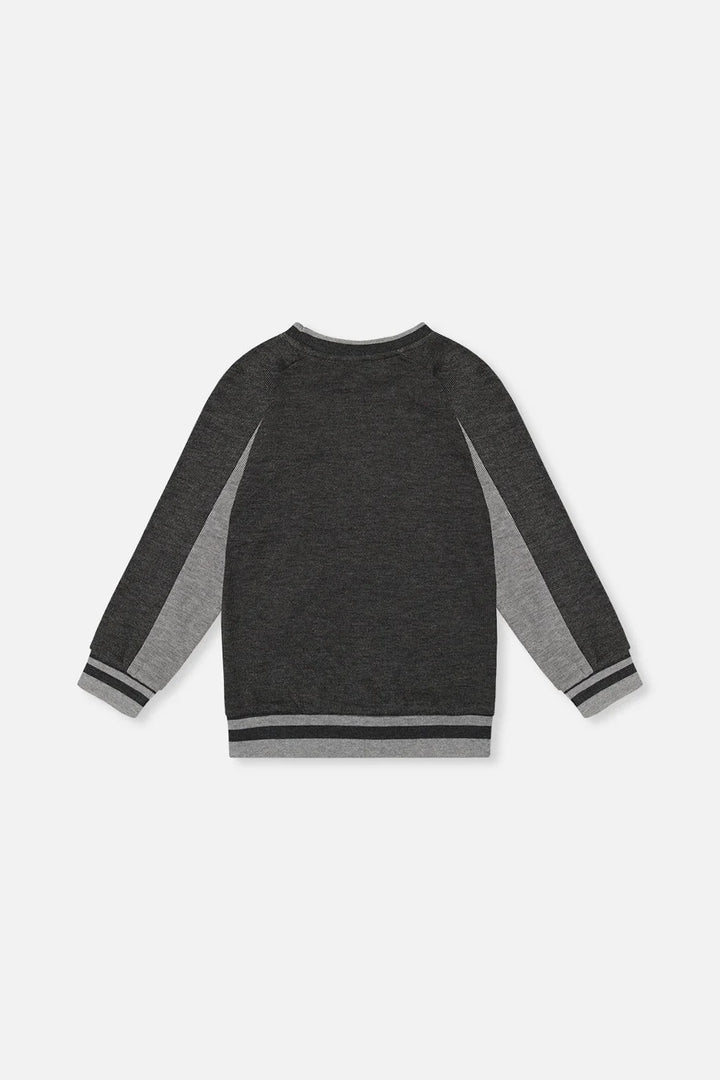 top l/s contrast trim ribbed sweatshirt - charcoal mix-01970
