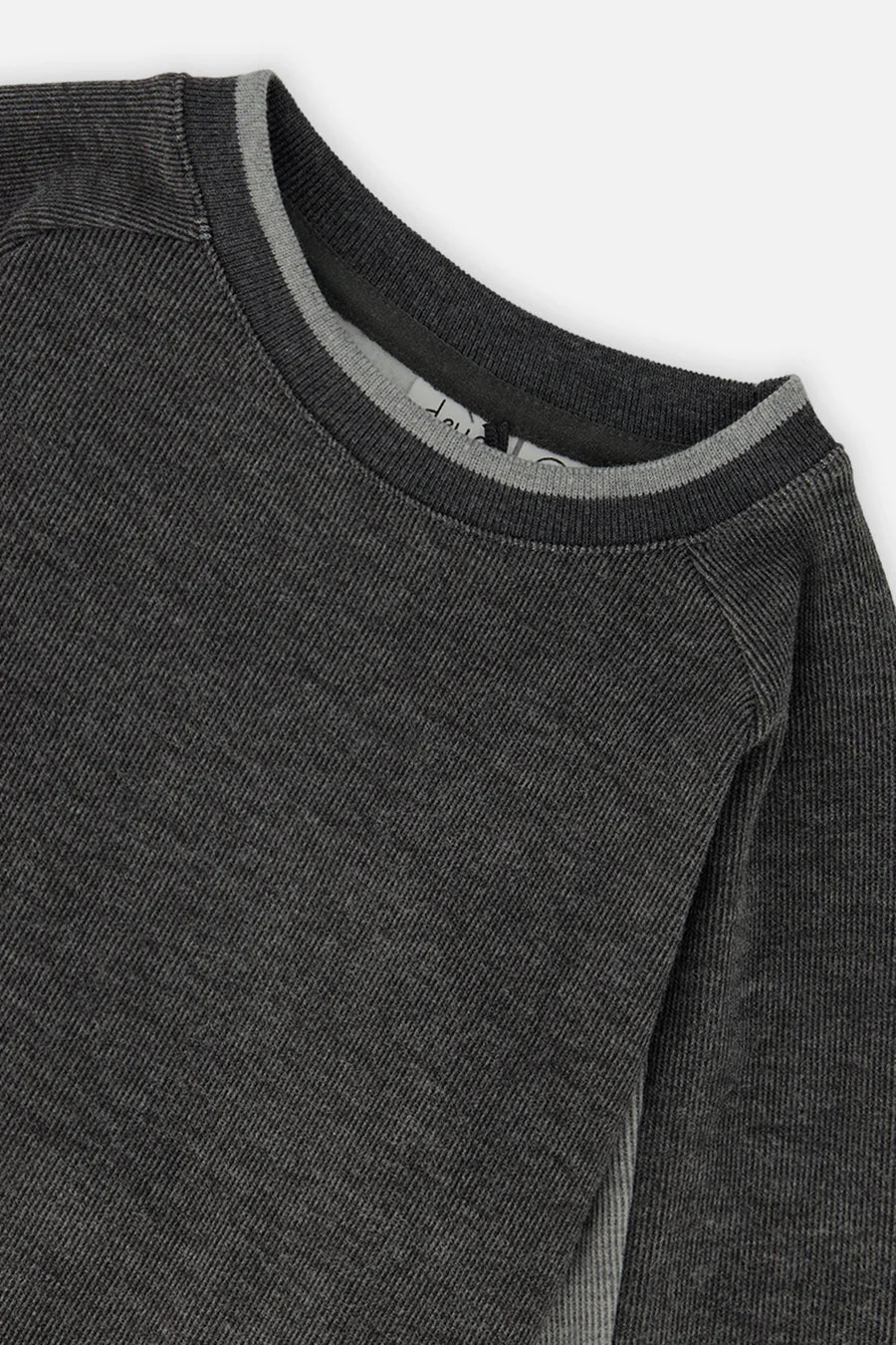 top l/s contrast trim ribbed sweatshirt - charcoal mix-01970