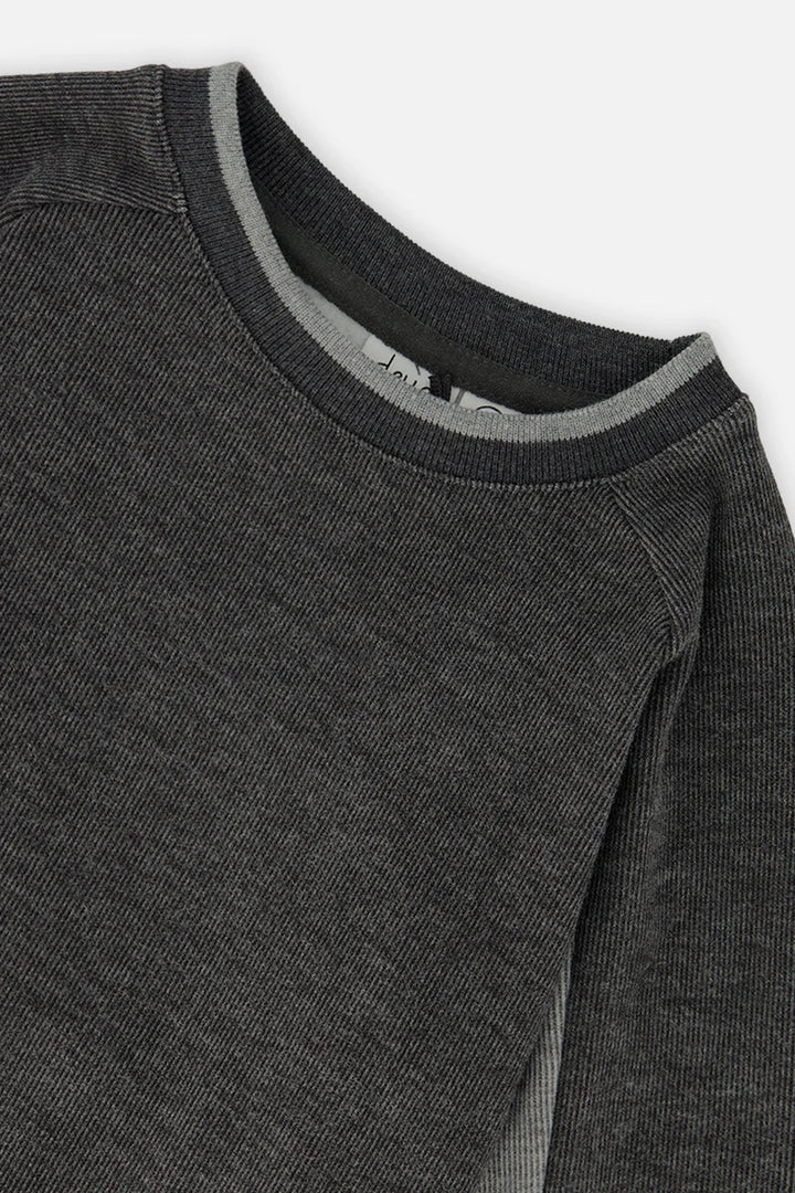 top l/s contrast trim ribbed sweatshirt - charcoal mix-01970