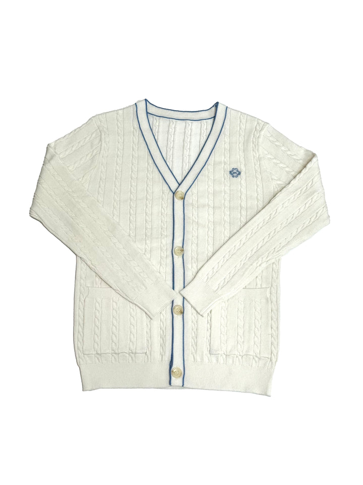 top l/s cable knit v cardigan - white