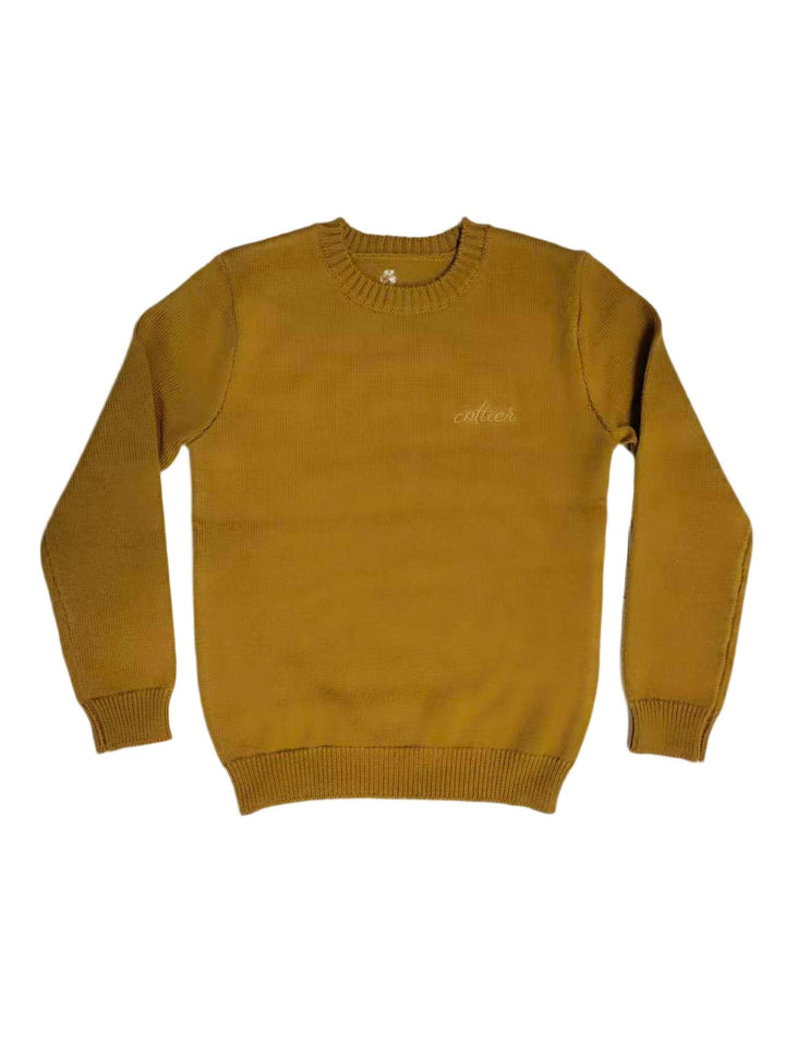 top l/s embroidered logo sweater - mustard