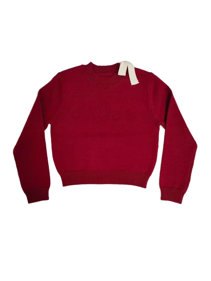 top l/s logo bow sweater - crimson