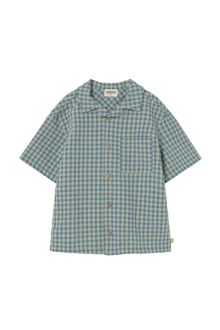 shirt s/s checkered pocket - blue