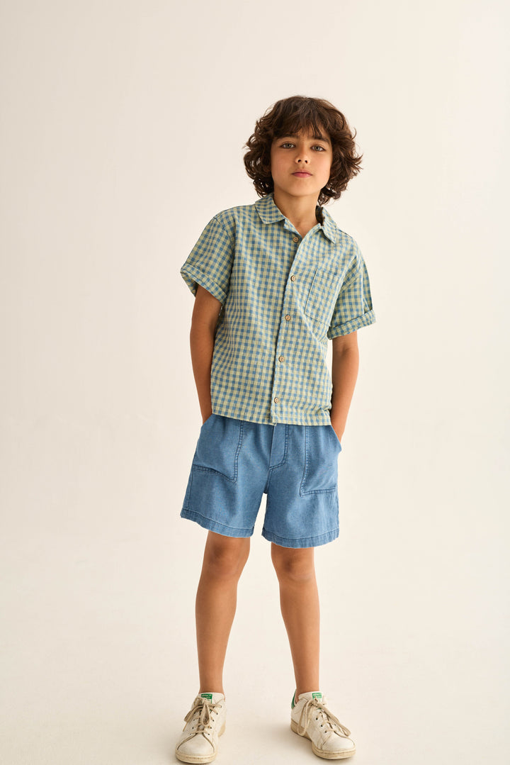shirt s/s checkered pocket - blue
