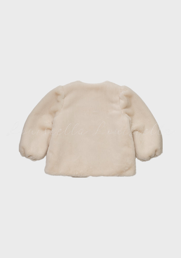 jacket fur with embroidery - light beige