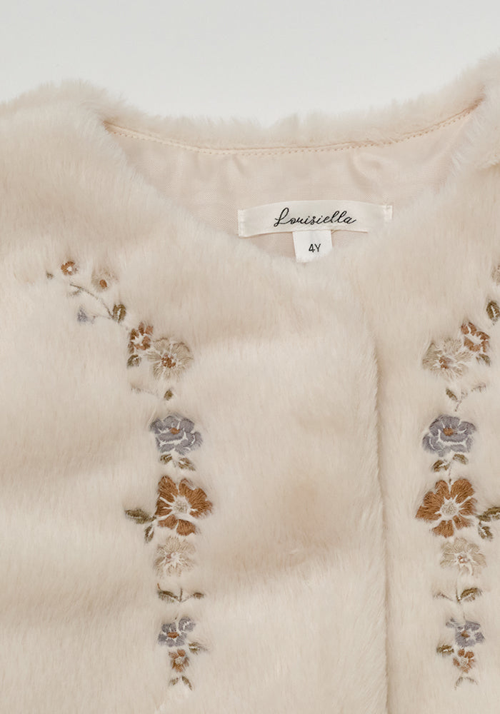 jacket fur with embroidery - light beige