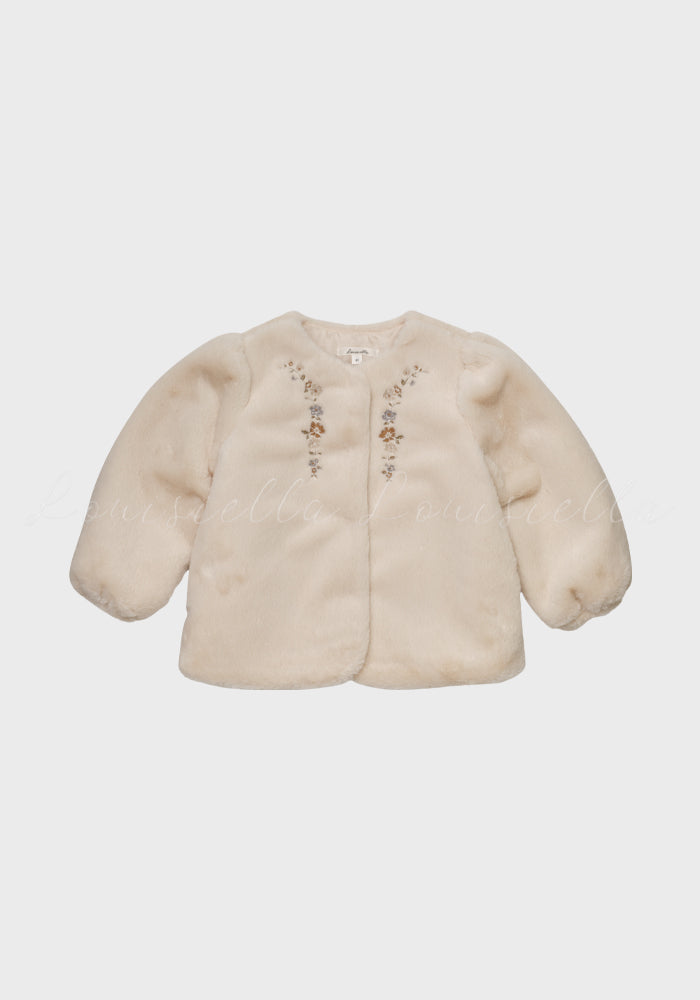 jacket fur with embroidery - light beige