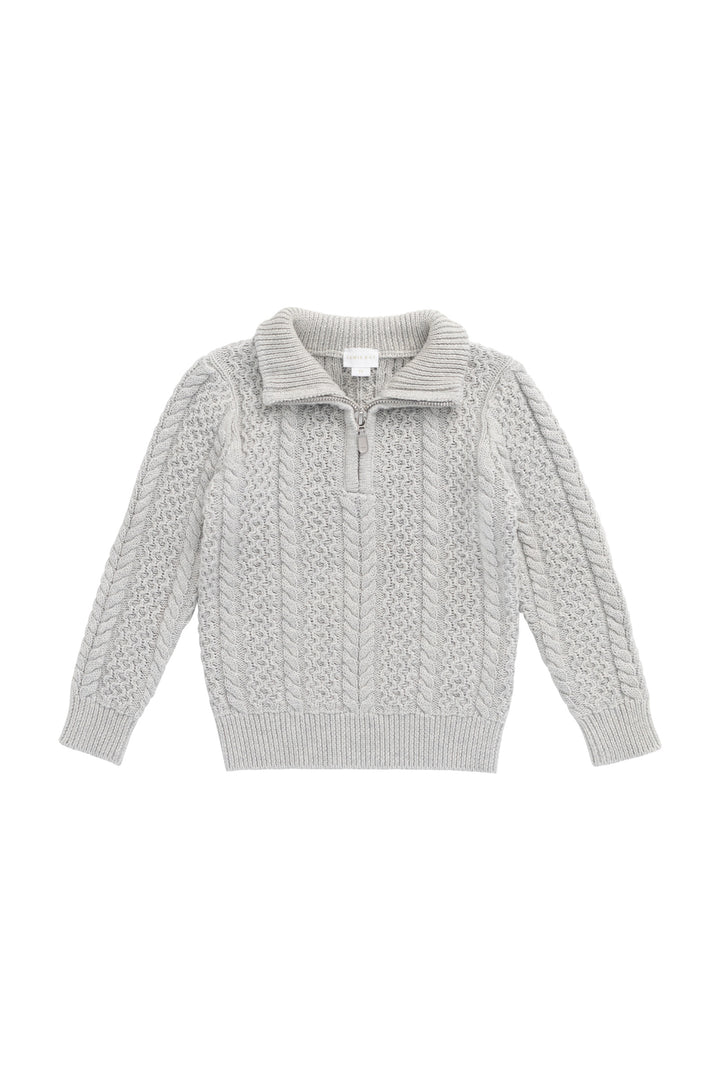 top l/s cable knit half zip sweater - light grey marle