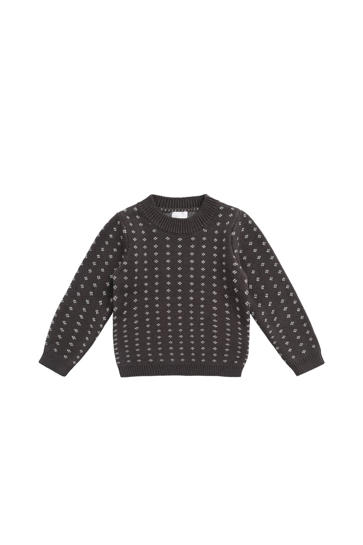 top l/s knitted diamond sweater - diamonds coffee