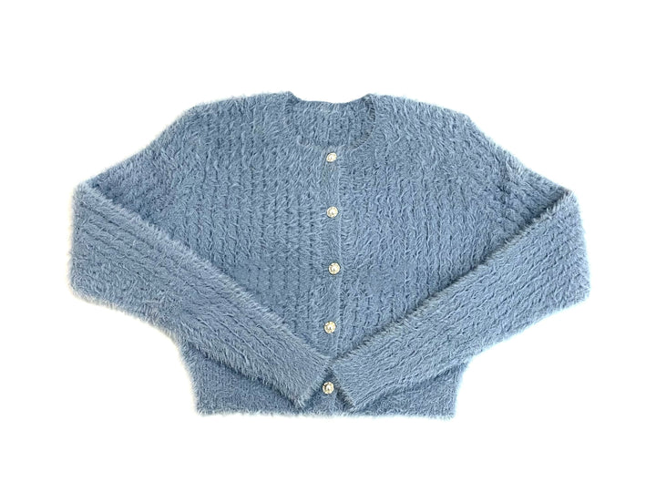 top l/s mohair cardigan with pearl buttons - blue