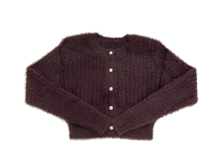 top l/s mohair cardigan with pearl buttons - chocolate