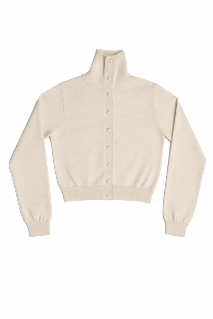 top l/s knit turtleneck cardigan - oatmilk