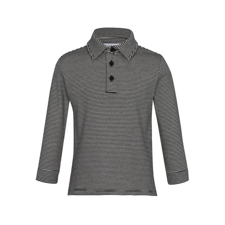 polo l/s striped collar - black/ivory