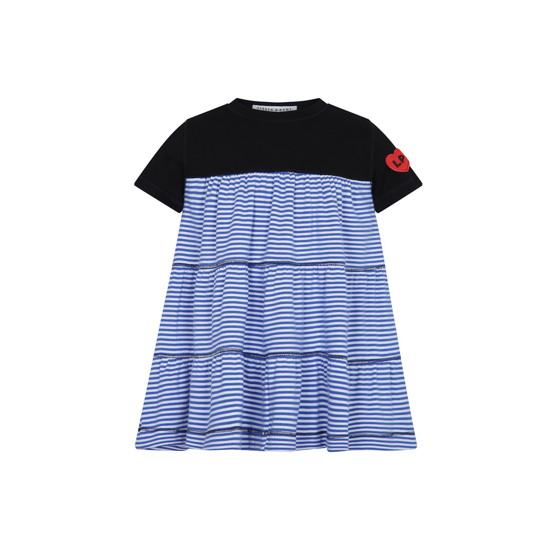 heart play long sleeve dress - royal blue/white