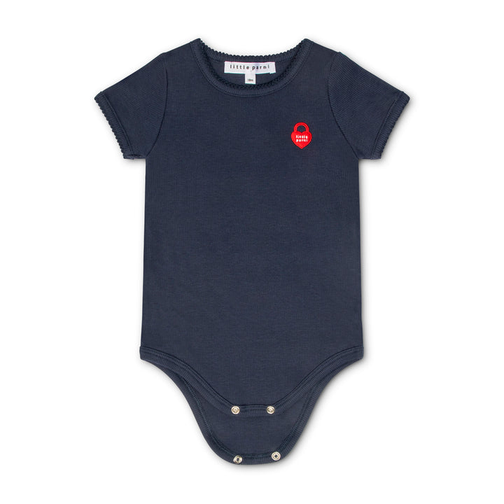 onesie pico trim logo - navy