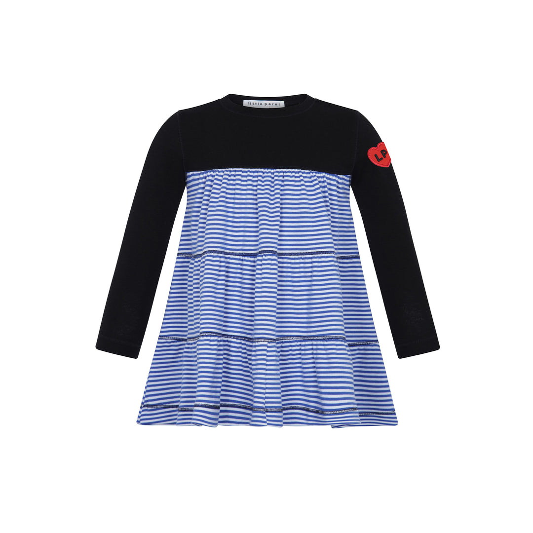 heart play long sleeve dress - royal blue/white