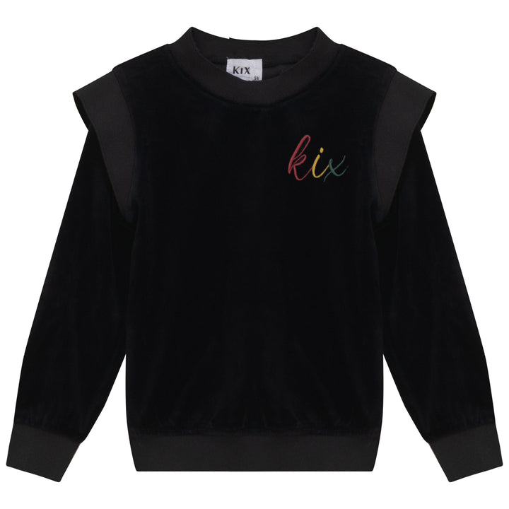 top l/s rib edge velour logo sweatshirt - black