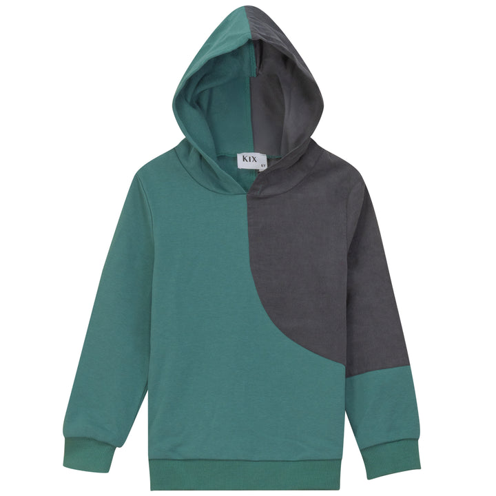 top l/s corduroy color block hooded sweatshirt - blue