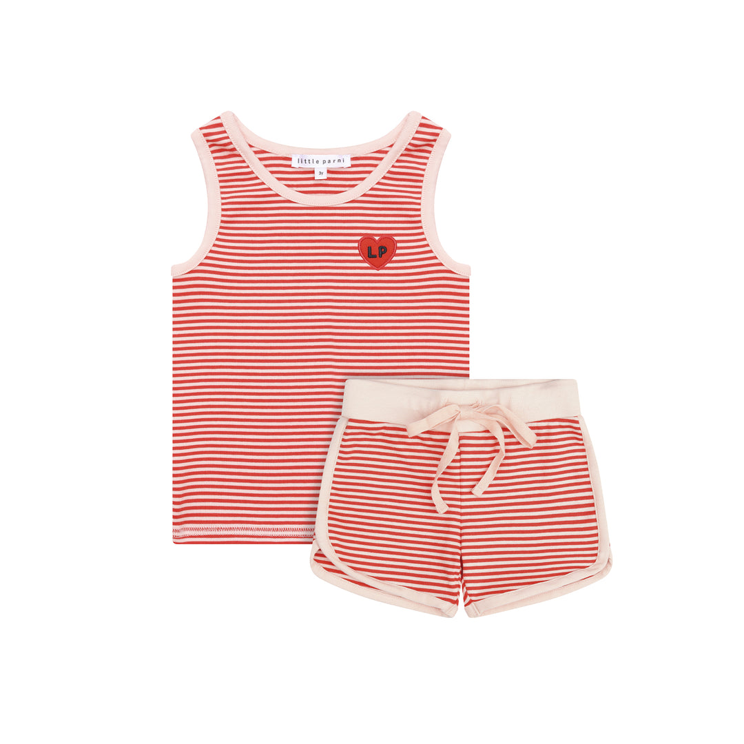 heart play baby tank set - coral/pink