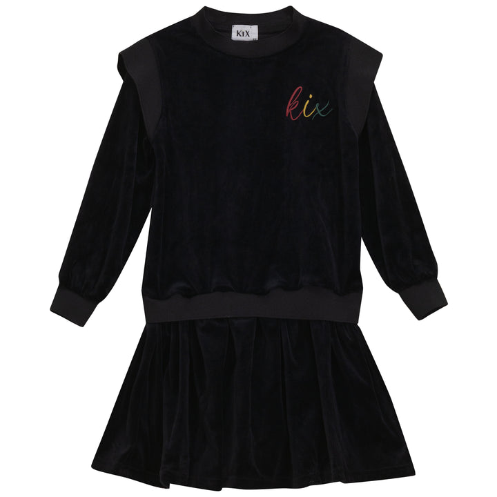 dress rib edge velour logo sweat - black
