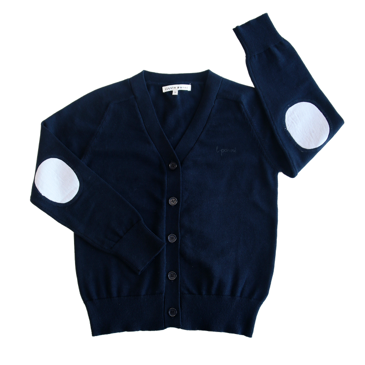 signature patch boys cardigan - navy blue