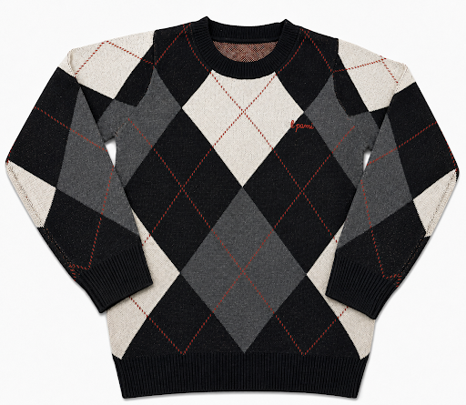 top l/s argyle knit sweater - black