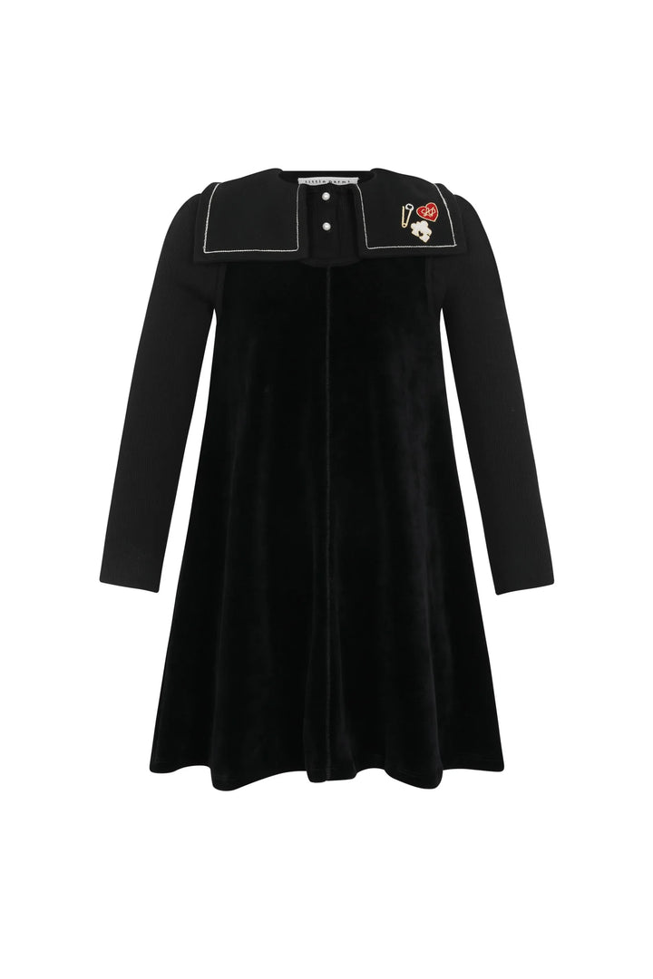 dress velour embroidered bib turtleneck - black