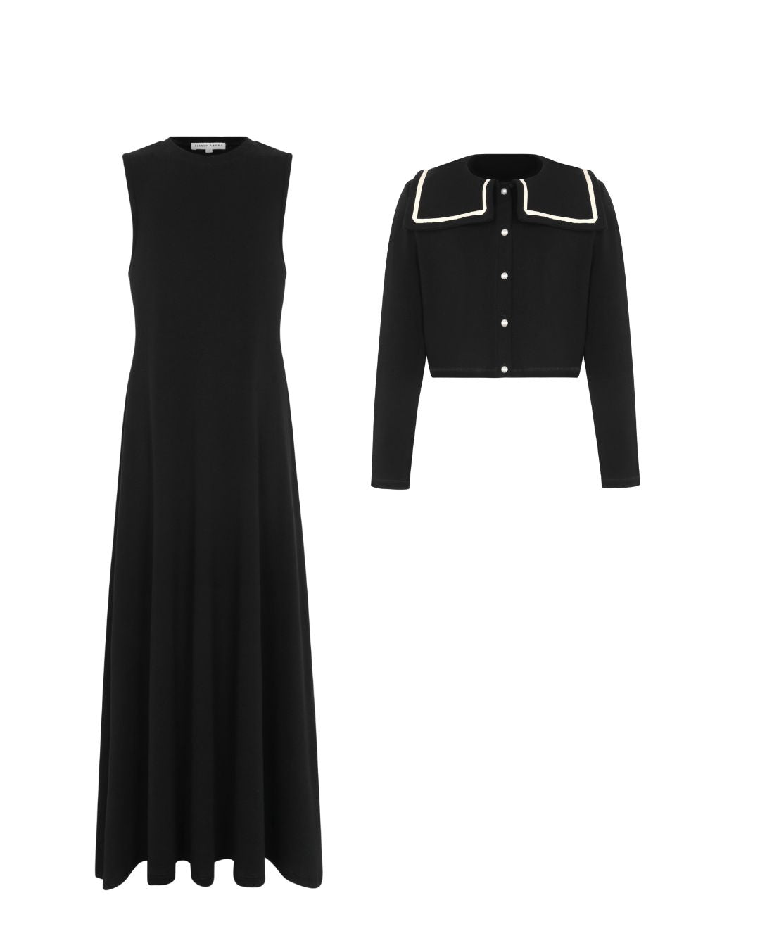 maxi dress turtleneck with sailor cardigan - black